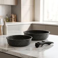 Ensemble de 3 poêles CAROTE compatibles avec les cuisinières à induction et à gaz, sans PFOA/PFOS, poignées amovibles, revêtement antiadhésif, extérieur en acier inoxydable, utilisable au four