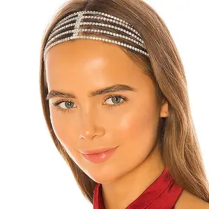 Perhiasan Rambut Trendi untuk Wanita, Aksesori Kepala Elastis Berlian Imitasi Kristal Berkilau Elegan untuk Wanita