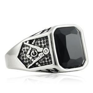 yunnique <b>Titanium</b> Steel <b>Ring</b> Square Black Stone Geometric Design Unisex Jewelry Gift - Product Image 3