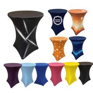 Custom Wholesale Durable 32'' <b>Round</b> Stretch Banquet Bar <b>Table</b> Cover Cocktail <b>Table</b> <b>Cloth</b> 60*110 - Product Image 1