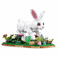 Ensemble de blocs de construction personnalisés Lapin Blanc, modèle de jardin avec fleurs, jouet de construction DIY en ABS pour enfants de 8 ans et plus