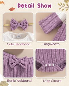 Mioglrie Conjunto de pantalones de punto acanalado con bloques de color para bebé recién <span class=keywords><strong>nacido</strong></span>, trajes de otoño de 0 a 18 meses - Product Image 5