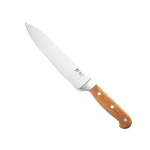 8-Inch Acacia Wood and Full Tang Stainless Steel Forged Handle Eco-Friendly and Stocked Kitchen Chef Knife with 3CR13 Metal
