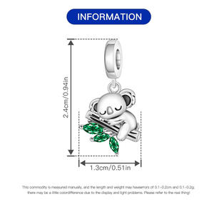 Pendentif koala en cuivre blanc exquis avec zirconium vert, accessoire original haut de gamme pour bracelet et collier DIY pour femme - Product Image 5