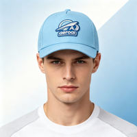 Casquette de baseball unisexe légère et respirante avec logo brodé 3D perforé au laser bleu clair personnalisé à séchage rapide