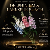 Fleurs artificielles de delphinium et de spur de vache en soie, aspect naturel, arrangement floral de 28 pouces pour mariage et décoration intérieure
