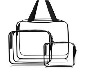 3 Pack PVC Clear Waterproof Quart Size Travel Makeup Cosmetic <b>Toiletry</b> <b>Bag</b> Transparent Organizer <b>Bags</b> <b>for</b> Women and <b>Men</b> - Product Image 1