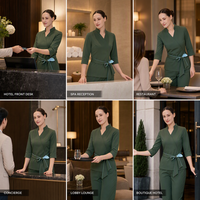 Uniforme élégant pour le personnel d'accueil d'hôtel, haut à manches 3/4 pour femmes, ensemble pantalon et haut à col mandarin, logo personnalisé, uniforme d'hôtellerie