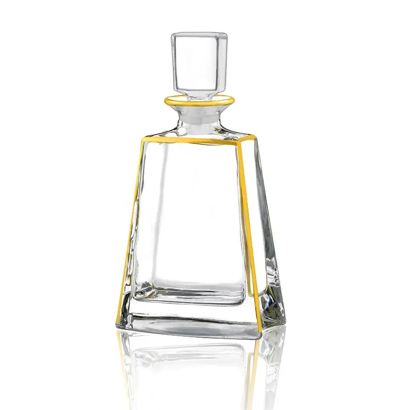 Decantador de cristal sin plomo N22, copa de vino con borde dorado, botella de whisky con línea dorada