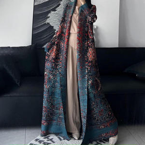 Venta Directa de Fábrica, Túnica Estampada Árabe de Oriente Medio para Mujer, Talla Grande, Cortavientos, Diseño Plisado, Abaya Musulmana Tradicional - Product Image 5