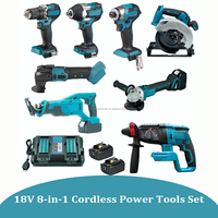 Kit combiné sans fil 8-en-1 : Perceuse, Clé à chocs, Visseuse à chocs, Scie circulaire, Marteau perforateur, Batteries lithium 18V, Double charge rapide OEM