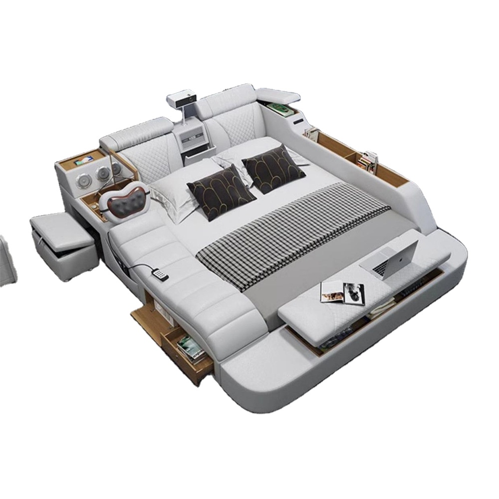 【超美品】BREATHTAKNG Lithe Premium M W-Camal Cama inteligente Limlamlim Tech King Size em couro, com