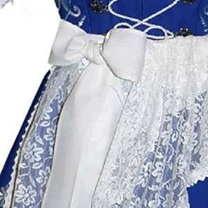 Traditional Blue Dirndl <b>Dress</b> White Lace Apron Floral Embroidery A-Line Midi Skirt Square Neck Cap Sleeve Vintage Folk Style - Product Image 4