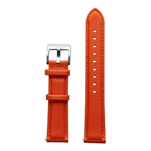 하이 퀄리티 범포 시계 밴드 20mm 22mm 오렌지 가죽 + 범포 하이브리드 시계 스트랩 팔찌