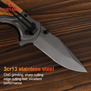 Yueyang 3Cr13 lưỡi thép không gỉ màu xám titan mạ Túi gấp dao thép không gỉ + gỗ ô liu xử lý cắm trại ngoài trời - Product Image 3