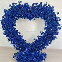 Arche de fleurs en forme de cœur bleue personnalisée avec support, fond de scène de mariage en fleurs artificielles roses, décoration de scène de mariage, arche de fleurs en forme de cœur