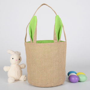Cheap Easter Decorative Baskets, Easter Eggs Bag, Rabbit Ear Jute Bag Basket Easter Gift Bag