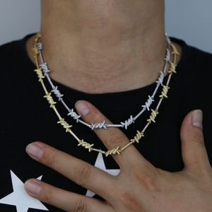 Hip Hop tarzı buzlu Out zirkonya dikenli tel kolye erkekler ve kadınlar için 1 ham CZ mücevherat düğün parti ve nişan için - Product Image 6