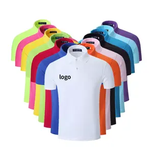 Promosi Penjualan Logo Kustom Warna Solid Polos Polos Pique Poliester Bordir Kaus Oblong Katun Kaus Polo Pria