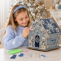 Décoration de bureau en résine maison de pain d'épices lumineuse, peinture diamant DIY, ornement de maison de pain d'épices illuminée pour Noël