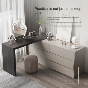 طاولة زينة خشبية صلبة قابلة للتمدد مع خزانة تخزين مدمجة، تصميم عصري بسيط لغرف النوم في الشقق الصغيرة لاستخدام المكياج - Product Image 3