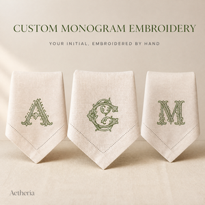 Serviette de table en lin brodée monogramme, bord festonné, broderie mariage, 100% lin, set de table - Product Image 4