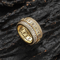 Nouvelle bague pour homme en laiton plaqué or, style hip-hop européen et américain, entièrement sertie de zirconiums cubiques