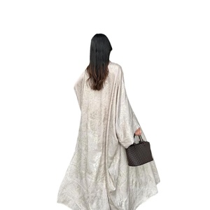 PROMISTAR verano elegante árabe Dubai modesto moda musulmana MDS cárdigan Abaya bata bronceado poliéster patrón Floral tobillo - Product Image 2