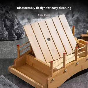 Plateau de service à sushi et sashimi <span class=keywords><strong>en</strong></span> bambou NEWELL avec fond incurvé <span class=keywords><strong>en</strong></span> forme de pont, vaisselle japonaise et coréenne pour la cuisine japonaise - Product Image 1