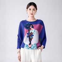 Chemisier plissé Pop Art pour femme, imprimé portrait artistique, manches chauve-souris, expédition en 7 jours, chemise technique, prêt à être expédié