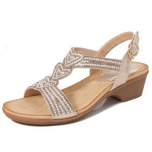 Sandales élégantes à talons compensés pour femmes, ornées de strass, à bout ouvert, avec bride à boucle, chaussures d'été – Vente en gros - Product Image 2