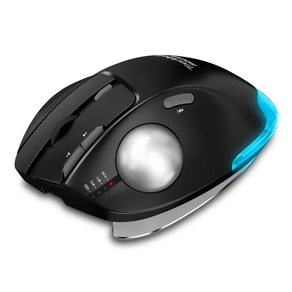 New F33 Programable Rechargeable 2.4G BT 4800DPI RGB Optical Low Latency Wireless Adjustable Angle Ergonomic 3D Trackball Mouse