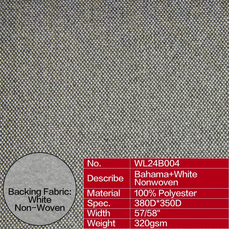 Fabricação por atacado de tecido personalizado 100% poliéster P 380D * 350D 320gsm tecido branco não tecido falso tipo linho Bahamas