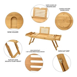 Étagère de salle de bain en bambou massif de style européen, pliable et extensible, étagère de rangement pour chambre à coucher, étagère de salle de bain multicolore avec pieds. - Product Image 4
