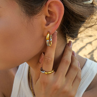 Ensemble de boucles d'oreilles créoles et clous d'oreilles hypoallergéniques multicolores, minimalistes, en acier inoxydable plaqué or, imperméables