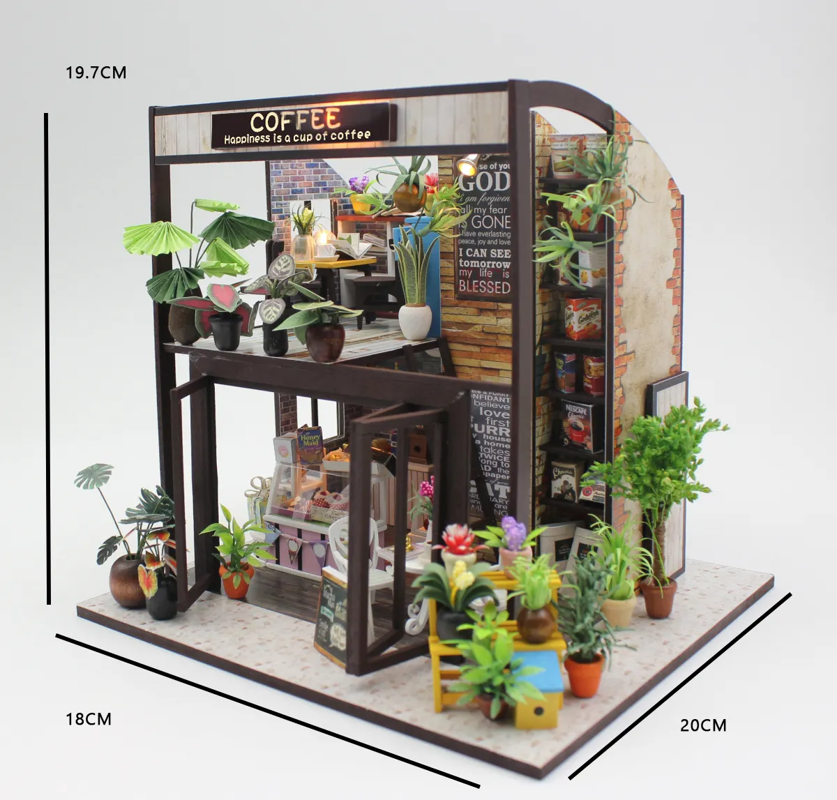 Hongda Nieuwe Producten Coffeeshop Poppenhuis Speelgoed Kids Meubels 3d Diy Miniatuur Kit Spelen Poppenhuis Voor Kind