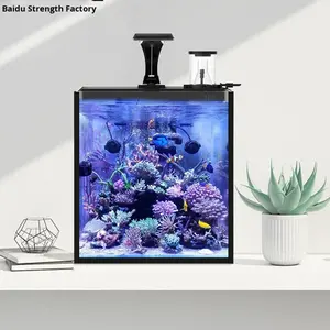 新型小型水槽 アクリル製 デュアルカラーLEDライト 高効率循環ろ過 クリエイティブな造景 バックフィルター デスクトップ - Product Image 4