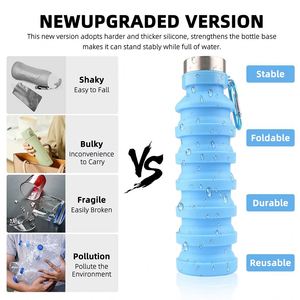 Bouteille d'eau pliable en silicone de qualité alimentaire avec logo personnalisé, portable, pour le sport en plein air, les voyages et la randonnée - Product Image 4