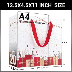 Sacs cadeaux de Noël en <span class=keywords><strong>papier</strong></span> blanc grand format avec poignées, sacs de shopping, sacs d'emballage pour la vente au détail, pour la veille de Noël, boutique - Product Image 2