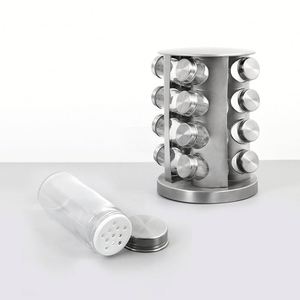 Étagère à épices rotative en acier inoxydable 430 pour cuisine, 16 bouteilles, avec bouteilles en verre - Product Image 2