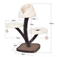 Menara Pohon Kucing Kayu Modern Mewah Bermotif Bunga Bahan Sisal Kemasan Karton Ramah Lingkungan 113cm 13.9kg Untuk Dalam & Luar Ruangan