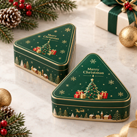 Boîte en métal triangulaire personnalisée pour cadeaux de Noël, qualité alimentaire, pour chocolats, bonbons, biscuits, avec couvercles, emballage de fêtes