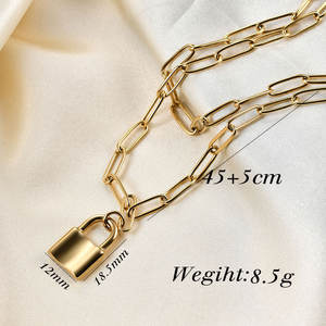 Grabado 18K chapado en oro mujeres joyería Sexy 2 capas Paperclip enlace grueso cadena bloqueo gargantilla collar - Product Image 2