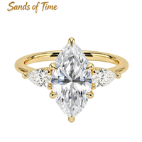 Bague trois pierres en moissanite taille marquise pour femme, argent sterling 925, 1, 2 ou 3 carats, pierres latérales en poire, vente en gros sur mesure en usine