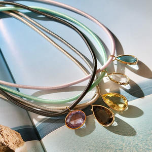 Europa Verenigde Staten Grensoverschrijdende Nieuwe Gepersonaliseerde 18K Gold Plating Touw Ketting Water Drop Glas Ovale Hanger Trendy Voor Vrouwen - Product Image 3