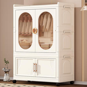 خزانة ملابس منزلية مزدوجة الباب من البلاستيك قابلة للطي قابلة للتكديس لتنظيم تخزين غرفة المعيشة والحمام - Product Image 4