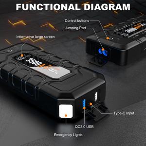 Démarreur <span class=keywords><strong>de</strong></span> <span class=keywords><strong>batterie</strong></span> <span class=keywords><strong>de</strong></span> <span class=keywords><strong>voiture</strong></span>/moto d'urgence portable personnalisé avec écran numérique, <span class=keywords><strong>charge</strong></span> USB-C, anti-étincelles, 3500A - Product Image 5