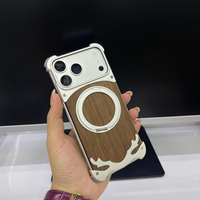 Coque en alliage magnétique et bois pour iPhone 17 16 15 14 Pro Max, avec support magnétique en noyer véritable, antichoc et coussin d'air