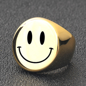 Bague ronde avec visage souriant en acier inoxydable, 22mm, bijoux unisexes, cadeau - Product Image 3