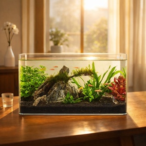 Acquari, Vasca Rettangolare per Pesci Rossi con Bordi Curvi, Vetro Ultra-Trasparente, Personalizzabile per Casa/Soggiorno, Misure Piccole/Medie - Product Image 1